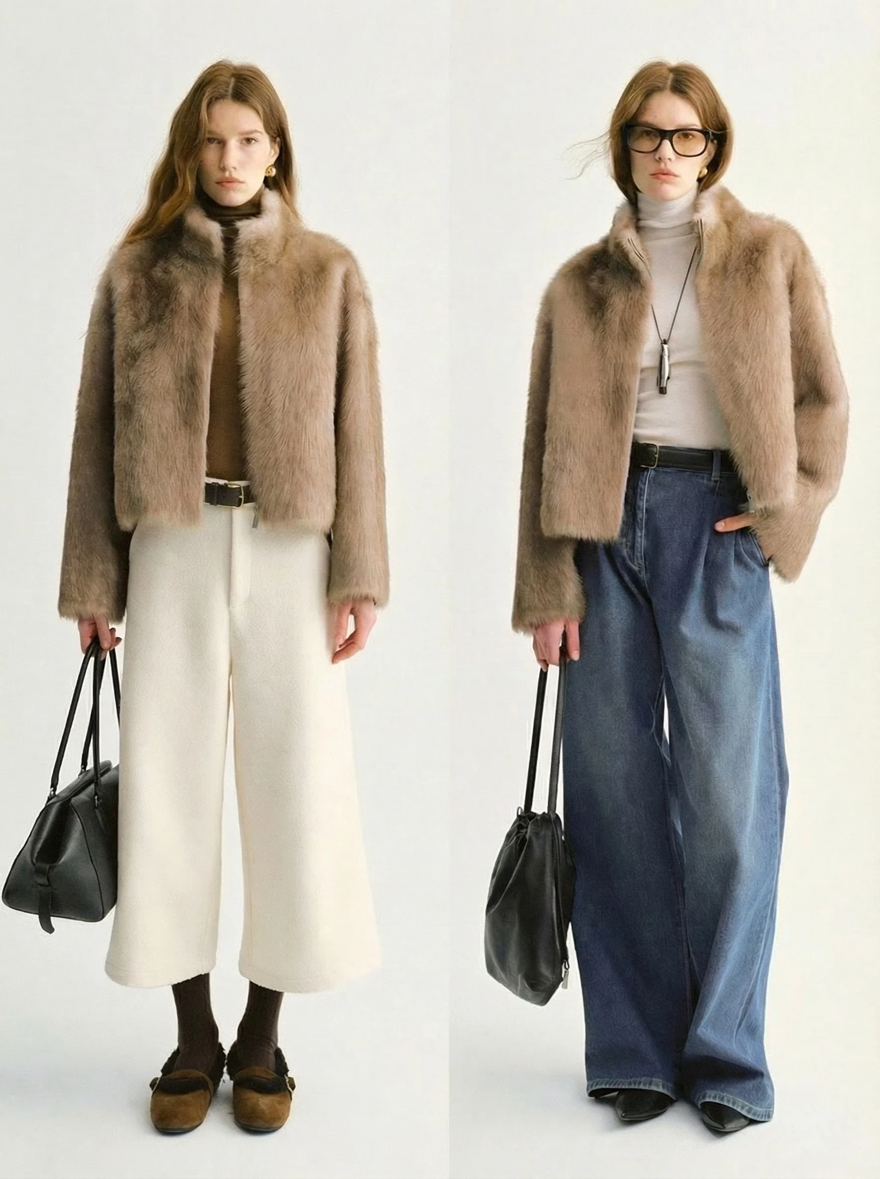 Two-Tone Stand Collar Shearling Jacket - Image 2