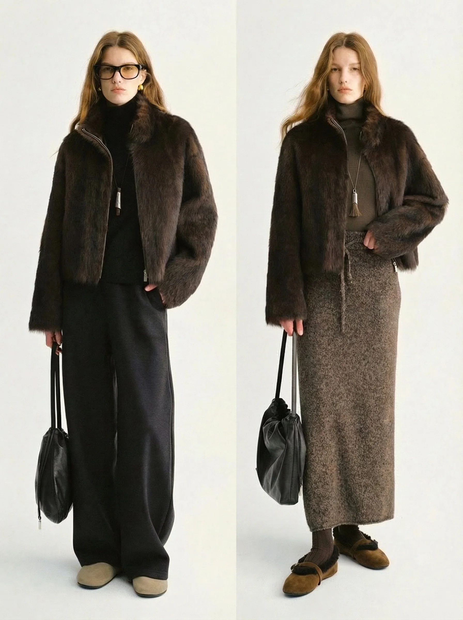 Two-Tone Stand Collar Shearling Jacket - Image 3
