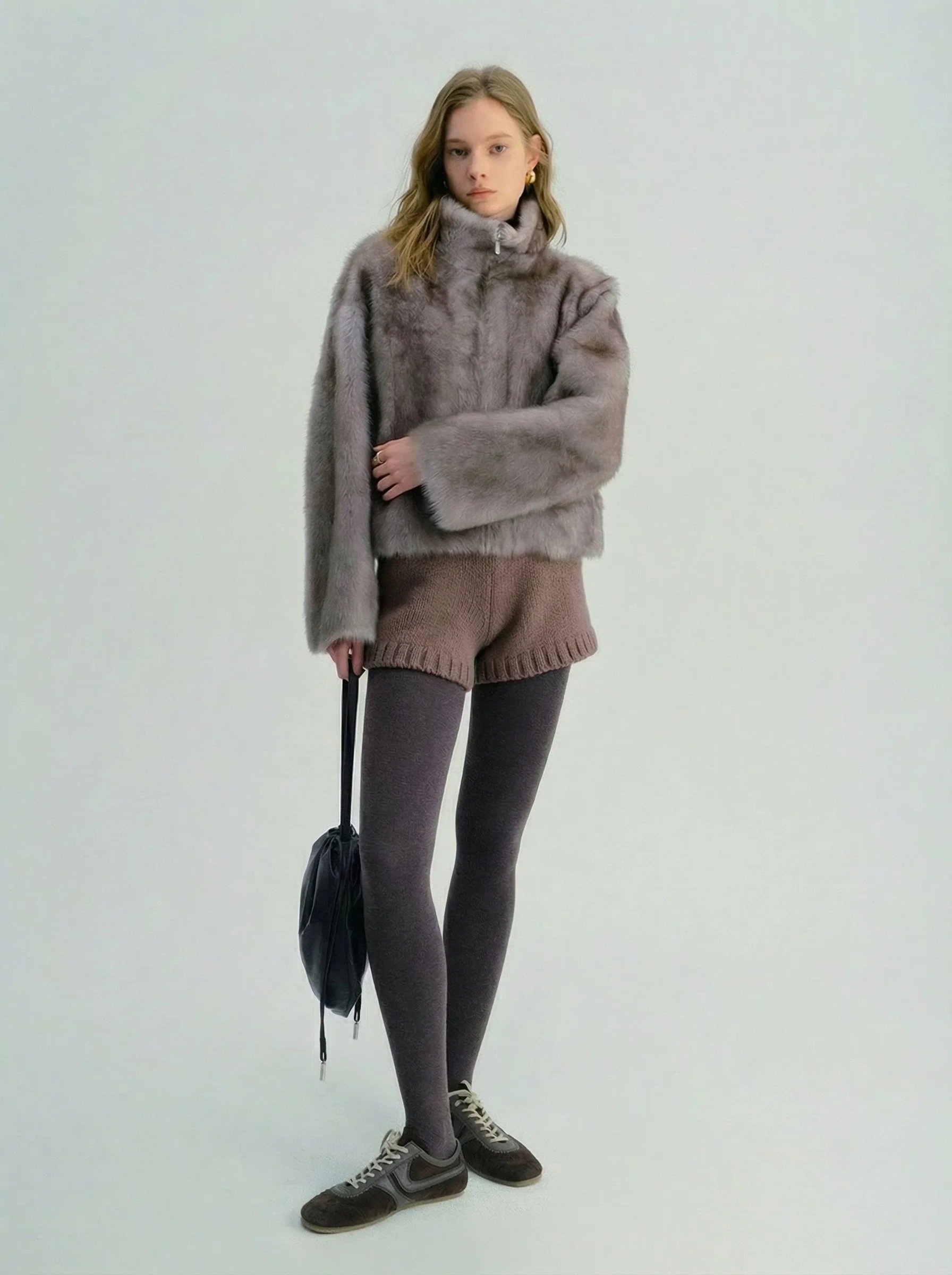Two-Tone Stand Collar Shearling Jacket - Image 4