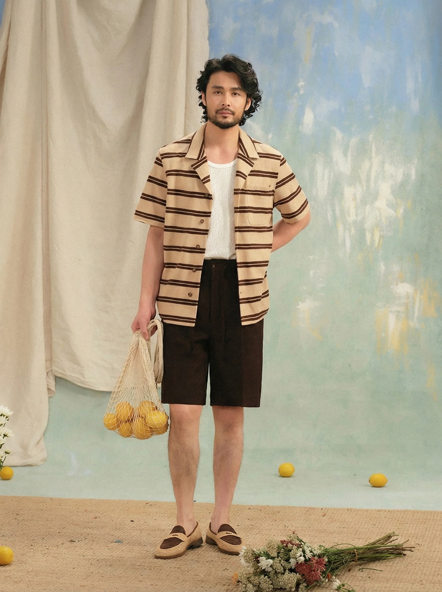 Two-Tone Striped Cuban Collar Shirt - Image 2