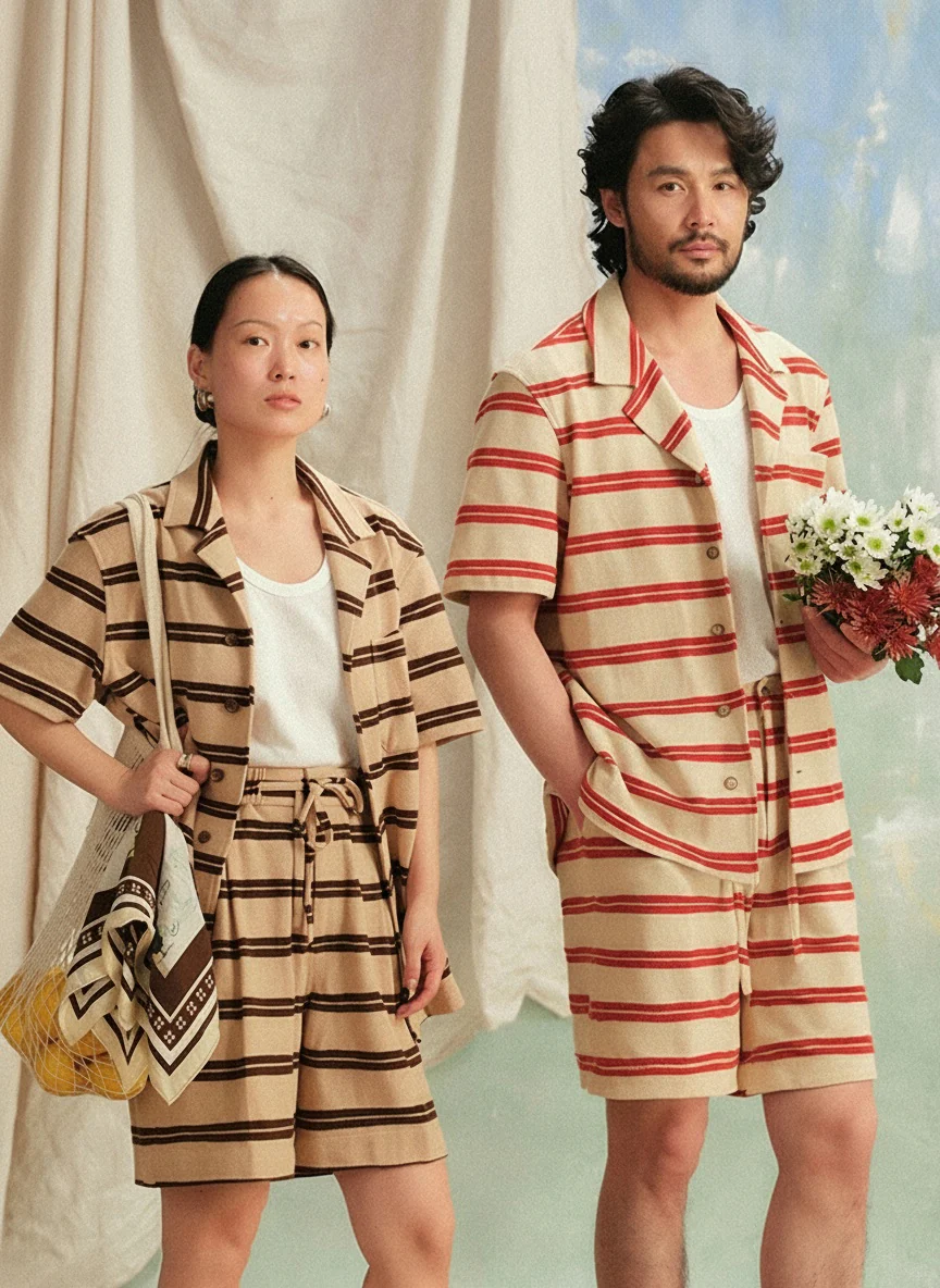 Two-Tone Striped Cuban Collar Shirt - Image 3