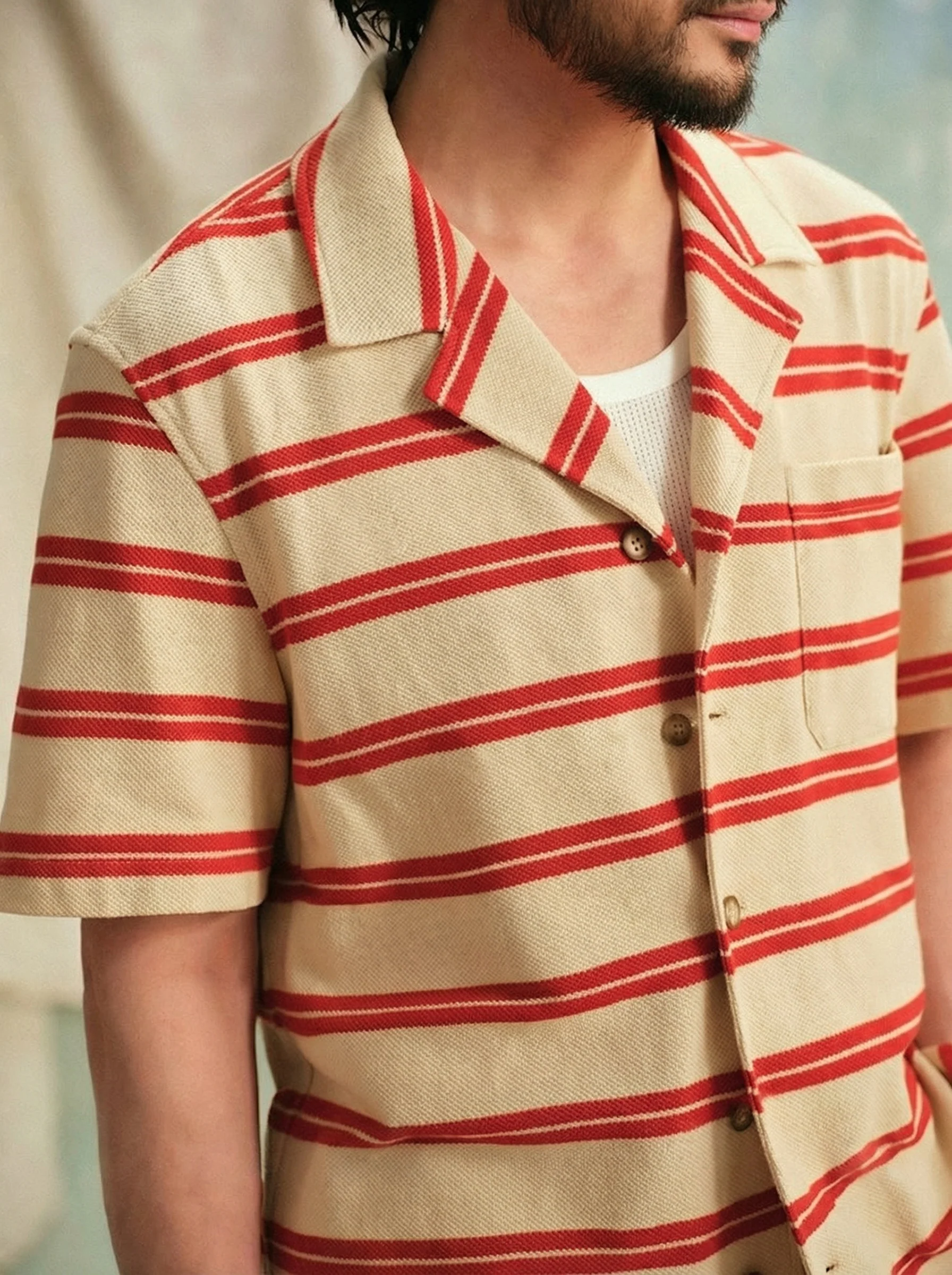 Two-Tone Striped Cuban Collar Shirt - Image 4