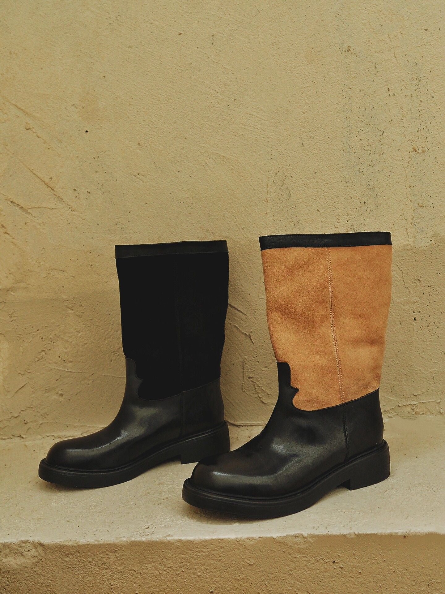 Two-Tone Top Grain Leather Mid Boots