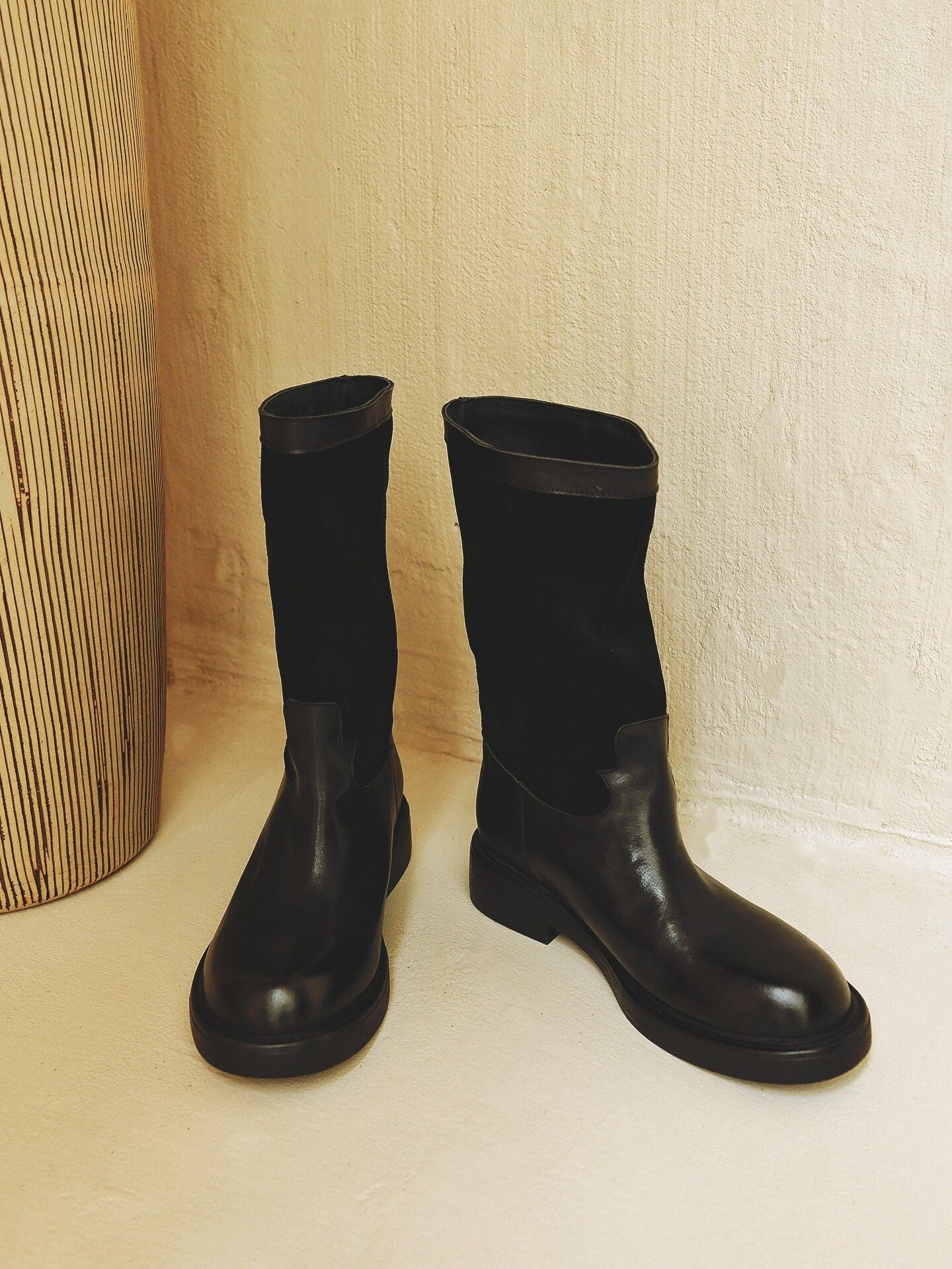 Two-Tone Top Grain Leather Mid Boots - Image 4