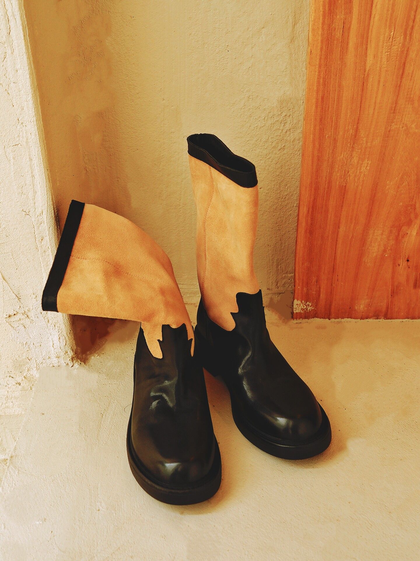 Two-Tone Top Grain Leather Mid Boots - Image 6