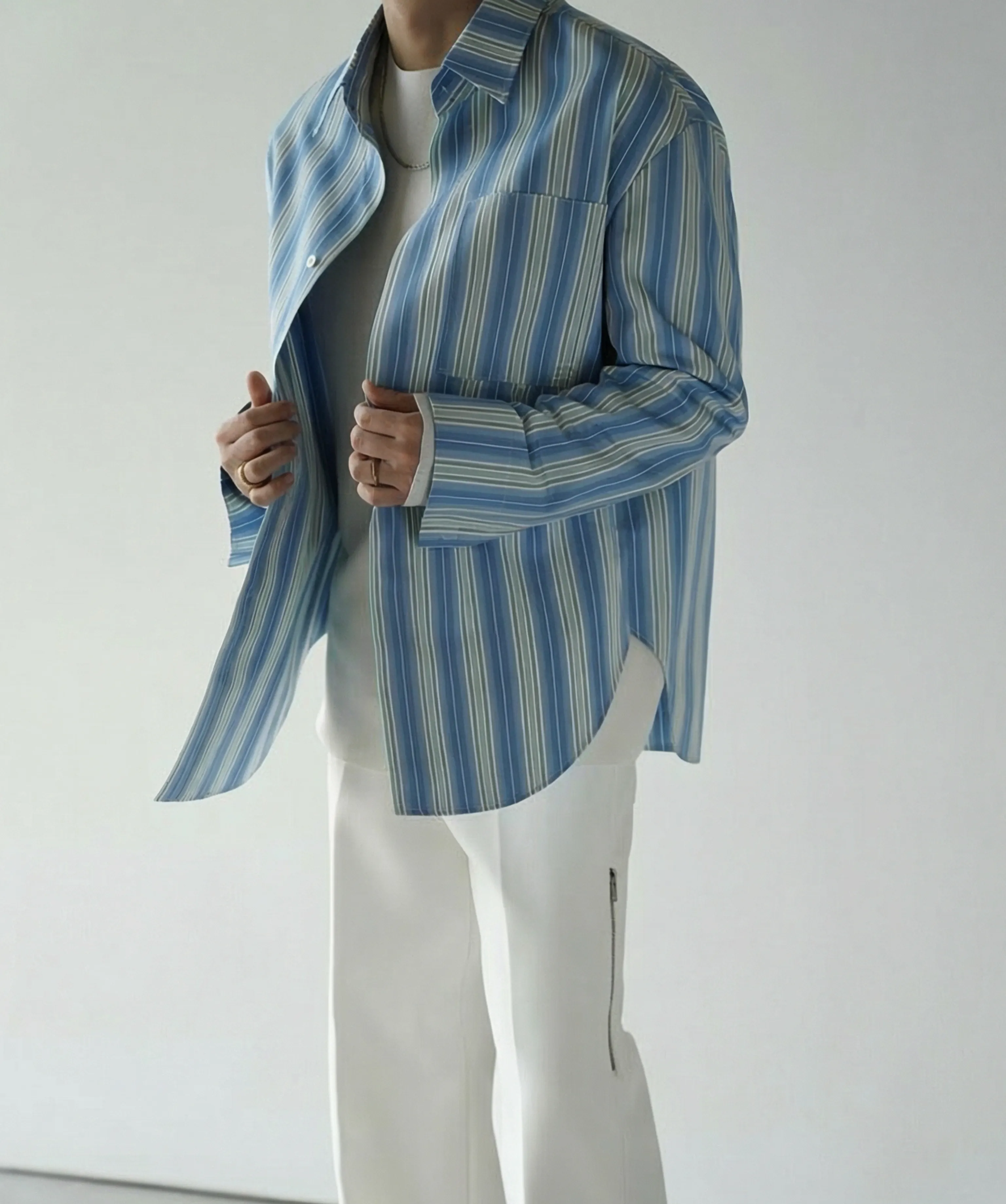 Two-Way Striped Cotton Shirt