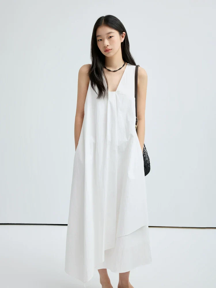 V-Neck Asymmetric Draped Dress