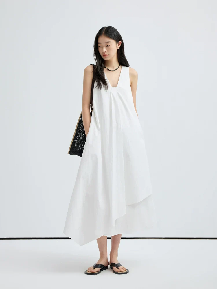 V-Neck Asymmetric Draped Dress - Image 2