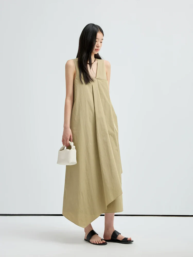 V-Neck Asymmetric Draped Dress - Image 4