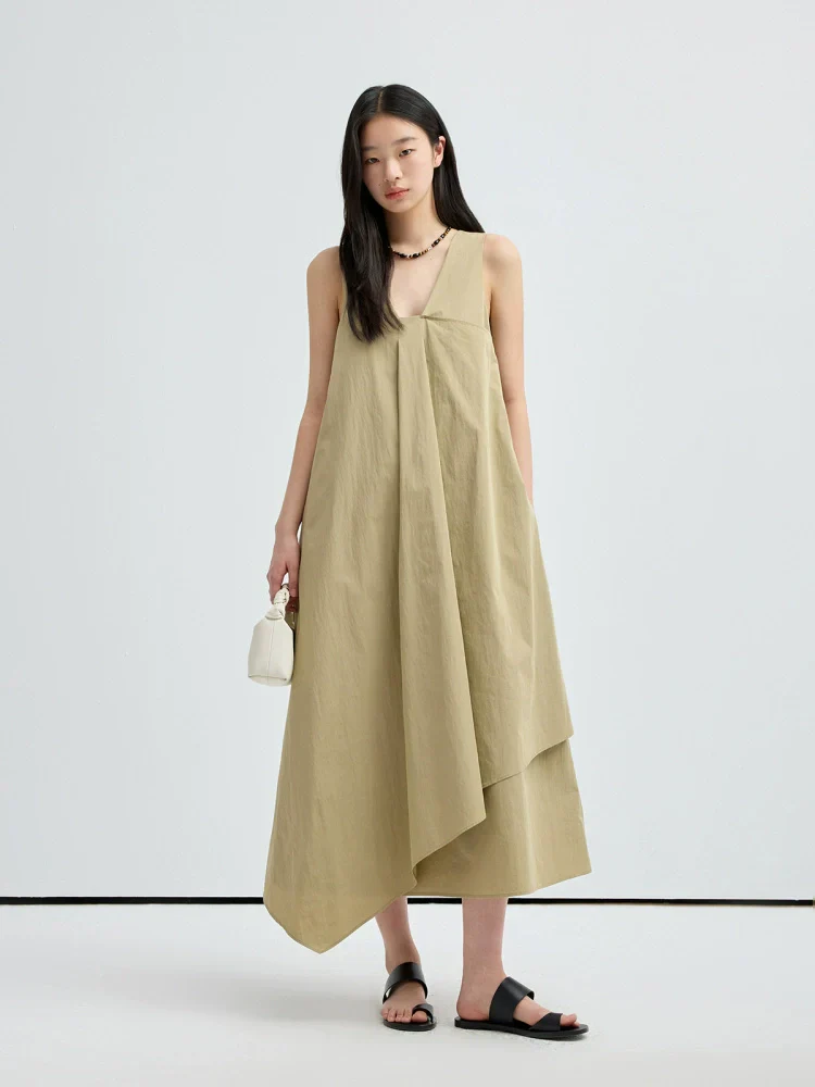 V-Neck Asymmetric Draped Dress - Image 5
