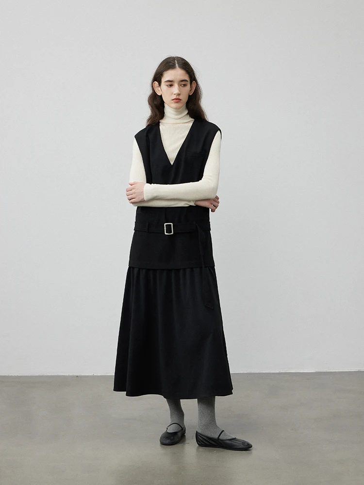 V‑Neck Belted Low‑Waist Vest Dress