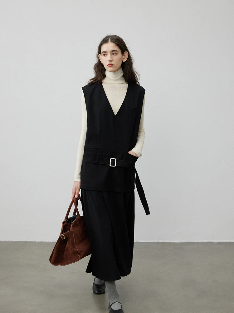 V‑Neck Belted Low‑Waist Vest Dress - Image 6