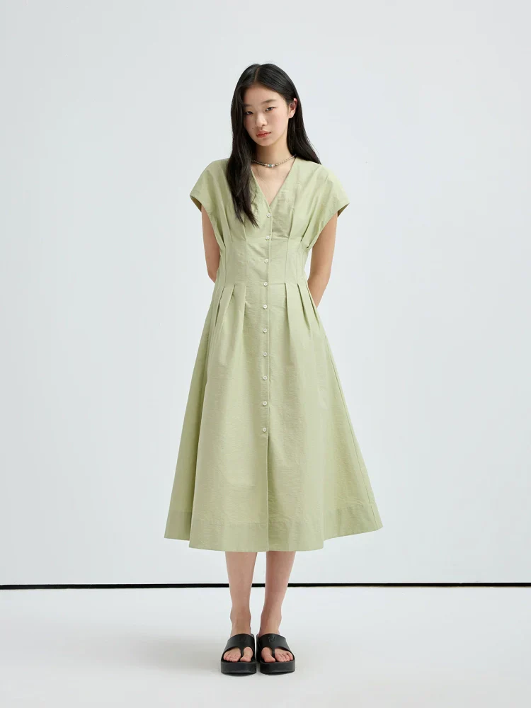 V-Neck Button-Front A-Line Midi Dress - Image 2