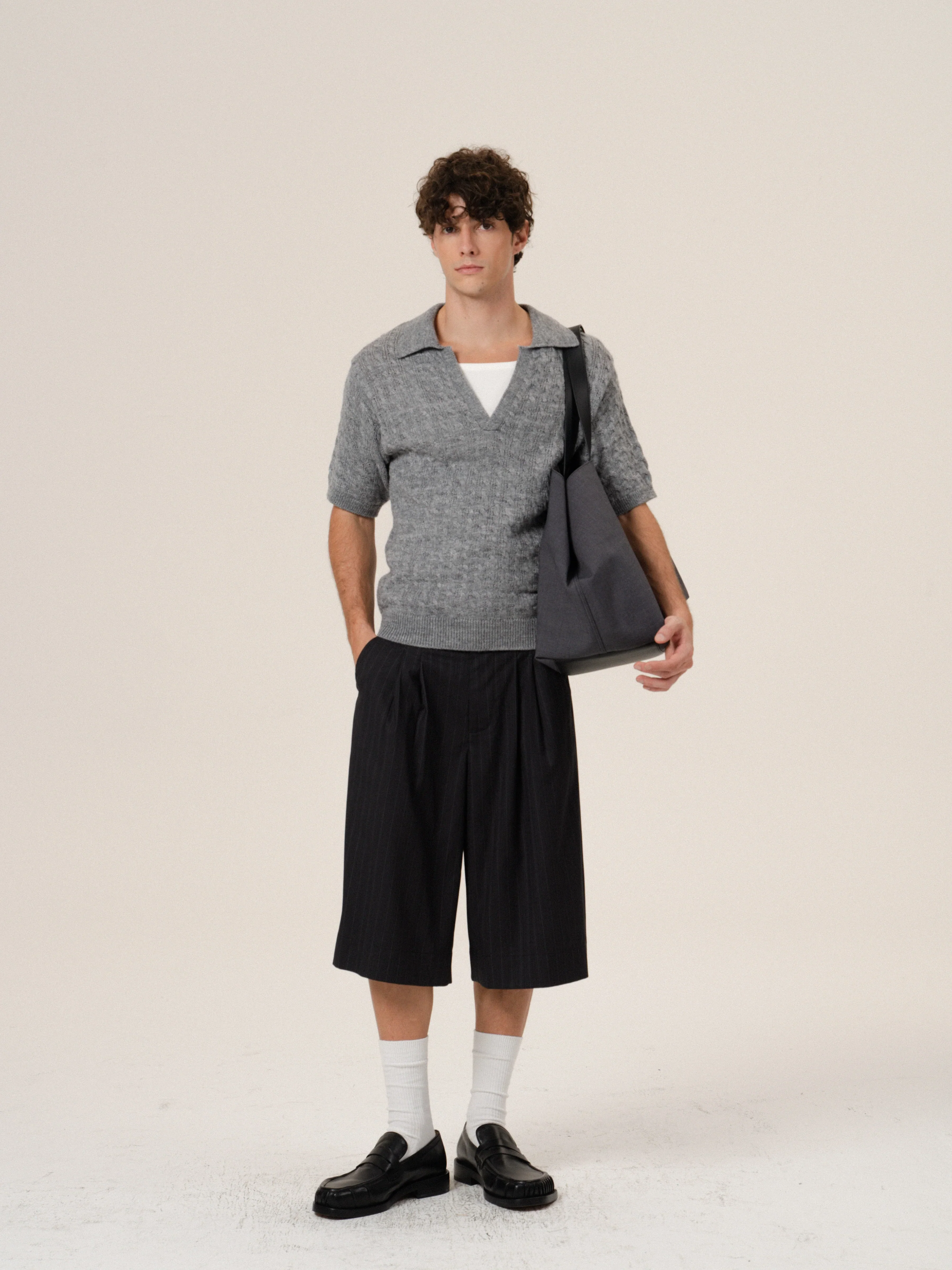V-Neck Cable Knit Polo Sweater - Image 3