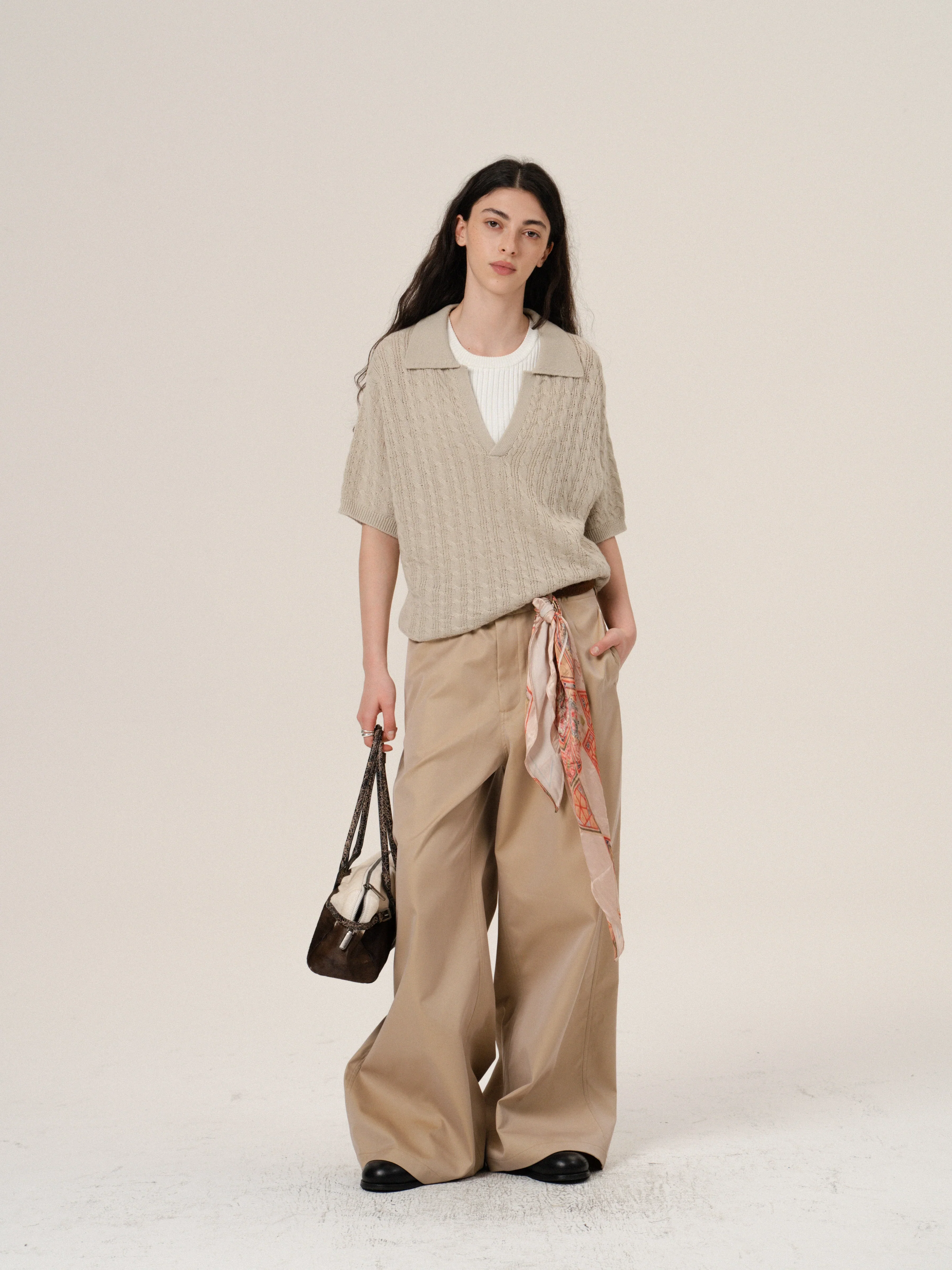 V-Neck Cable Knit Polo Sweater - Image 4