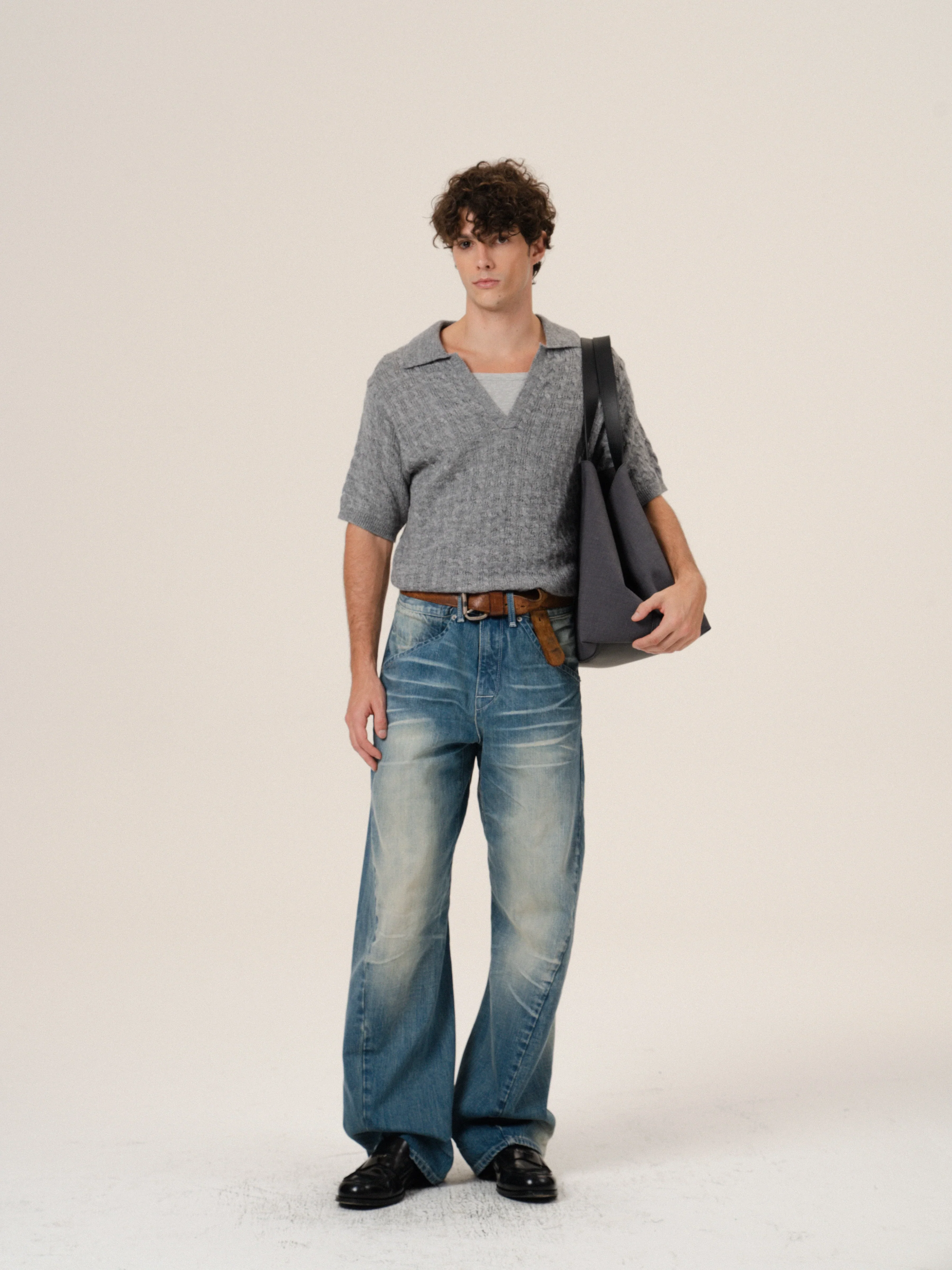 V-Neck Cable Knit Polo Sweater - Image 5