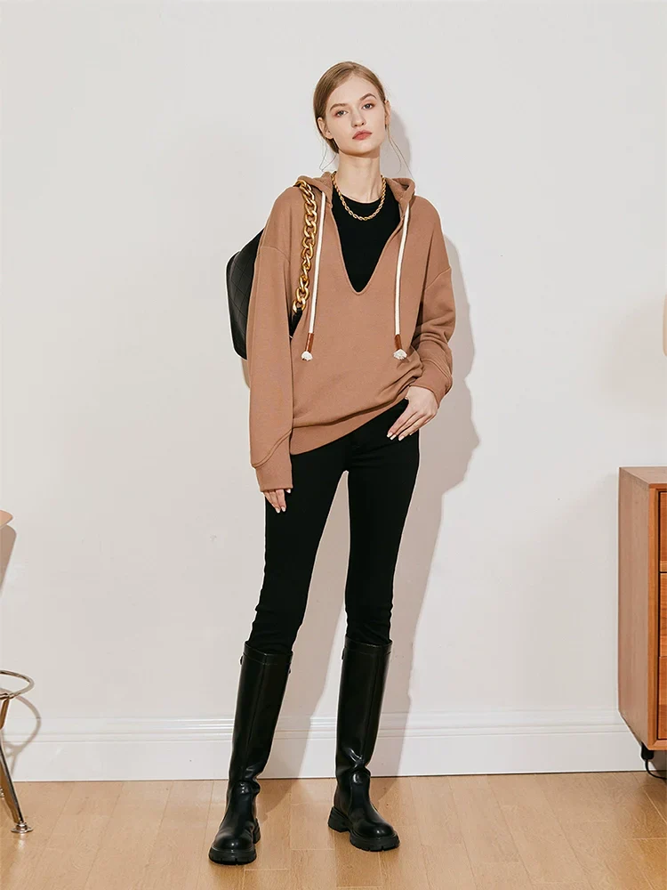 V-Neck Combed Cotton Hoodie