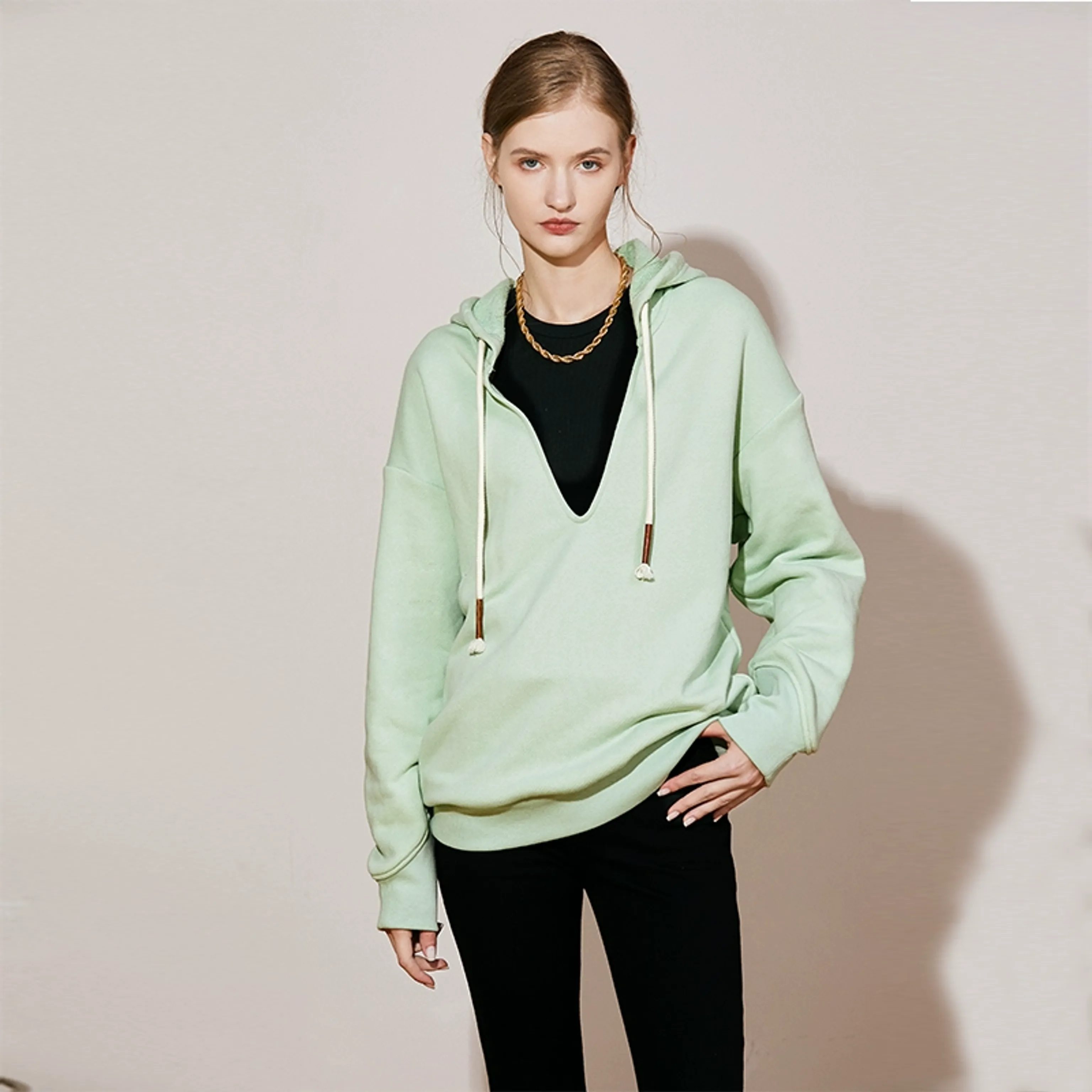 V-Neck Combed Cotton Hoodie - Image 4