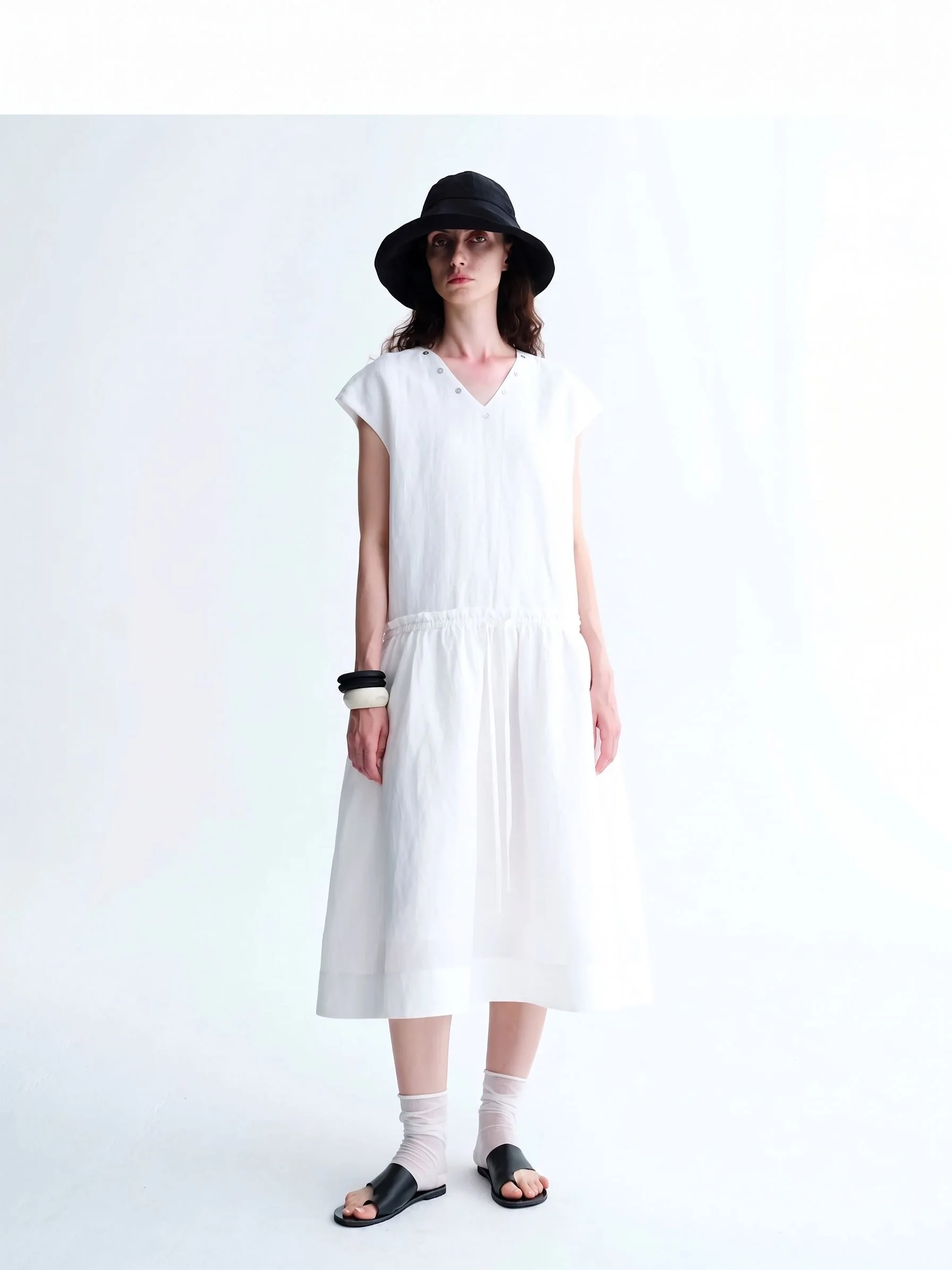 V-Neck Drawstring Dress