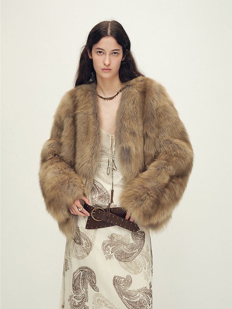 V-Neck Fur Jacket