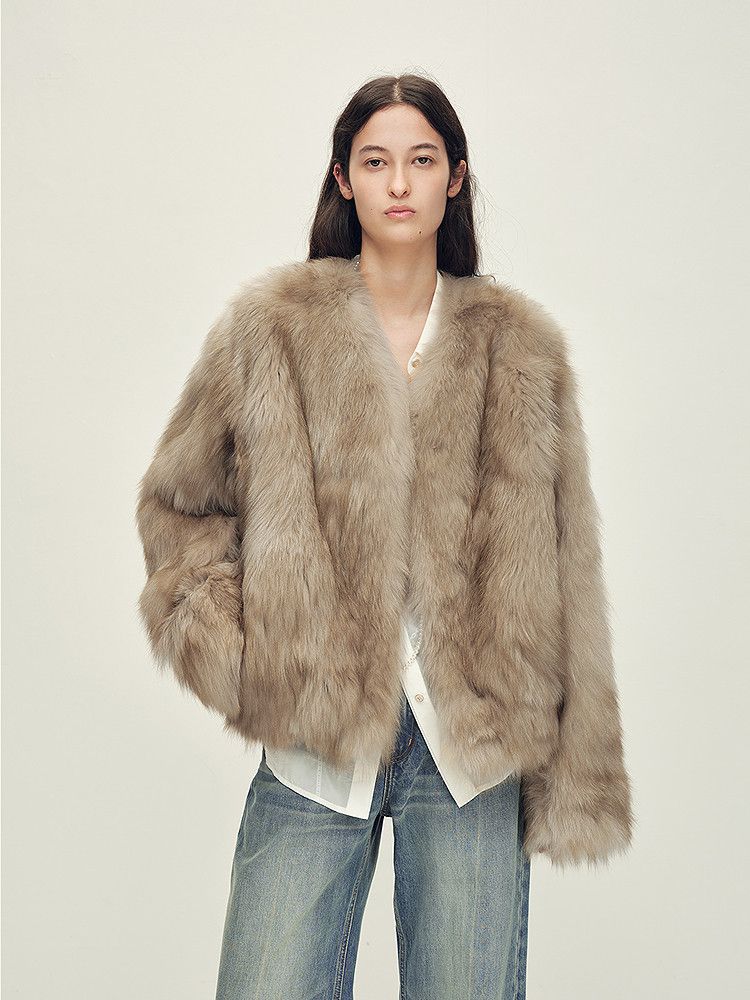 V-Neck Fur Jacket - Image 2