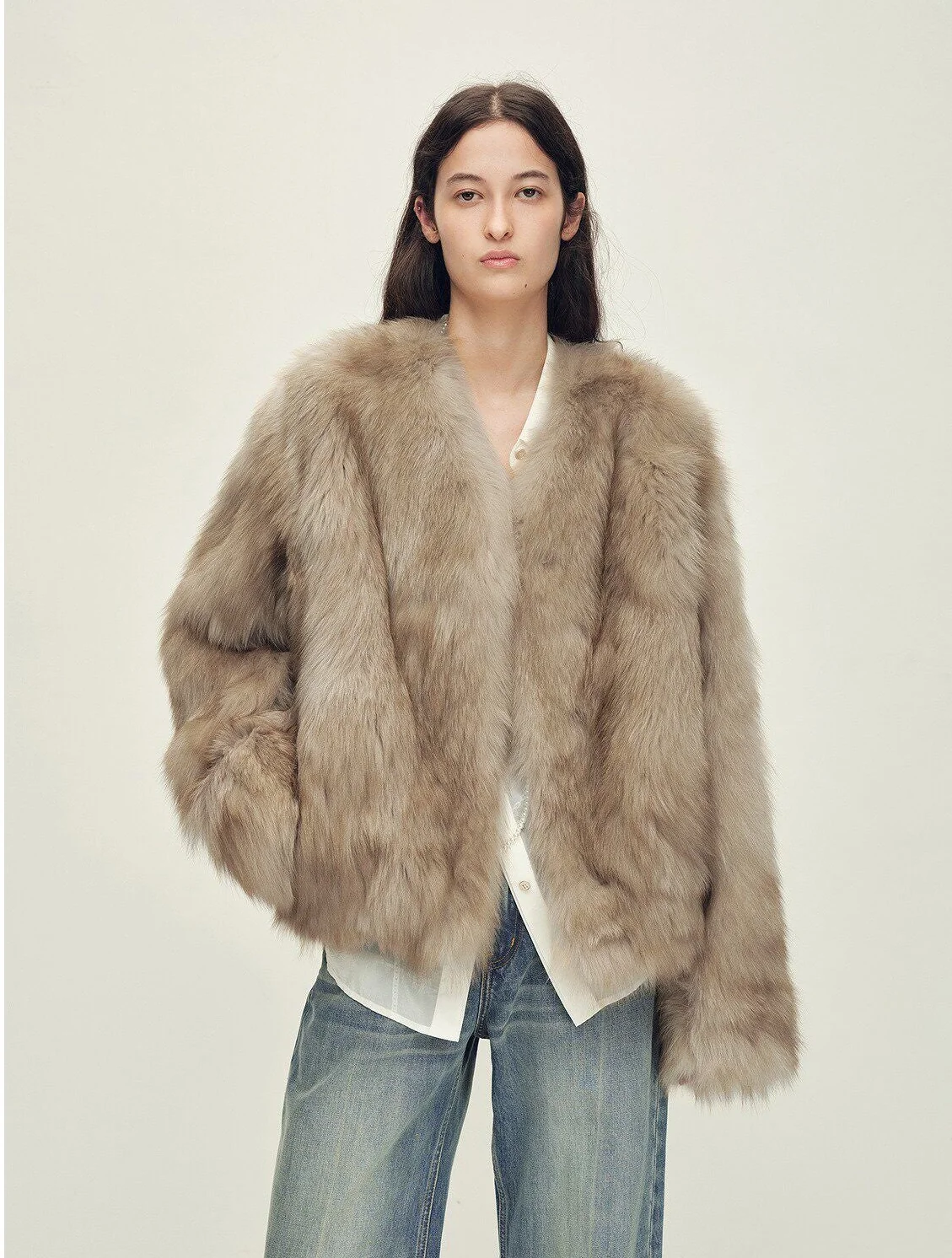 V-Neck Fur Jacket - Image 7