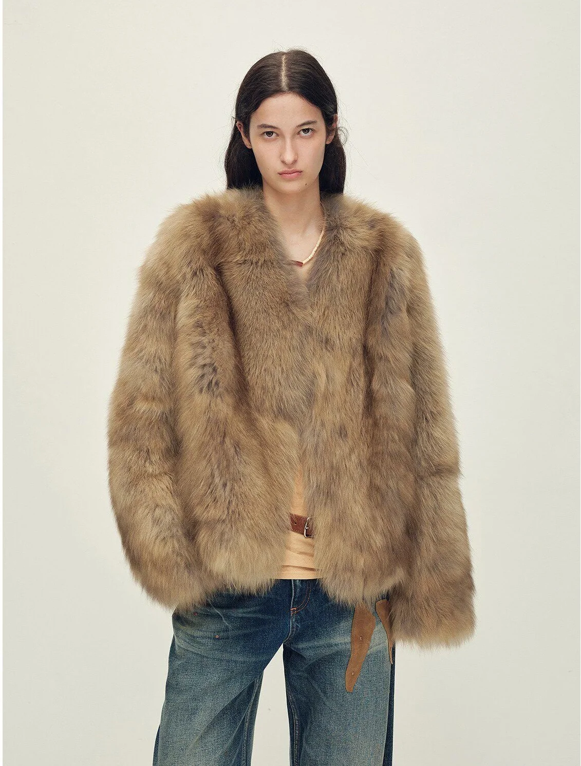 V-Neck Fur Jacket - Image 8