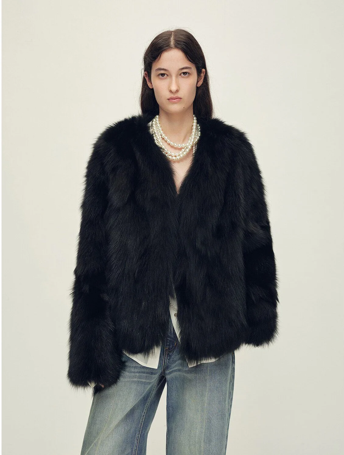 V-Neck Fur Jacket - Image 9