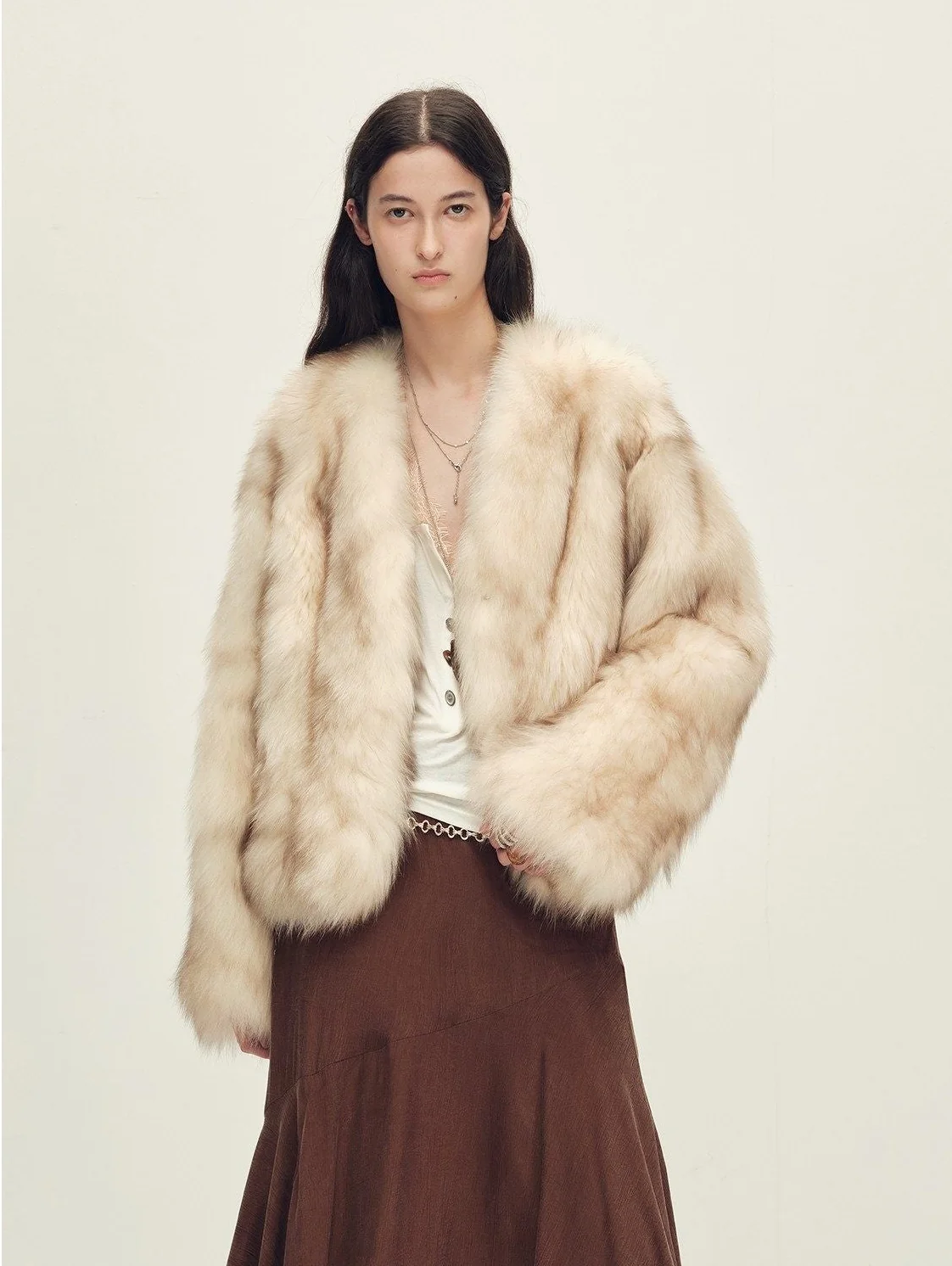 V-Neck Fur Jacket - Image 10
