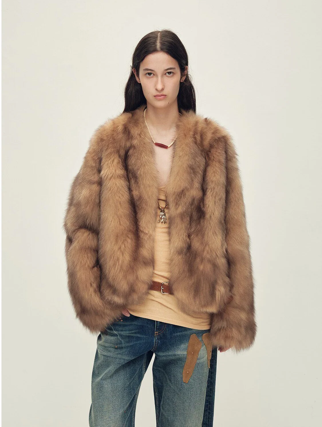 V-Neck Fur Jacket - Image 11