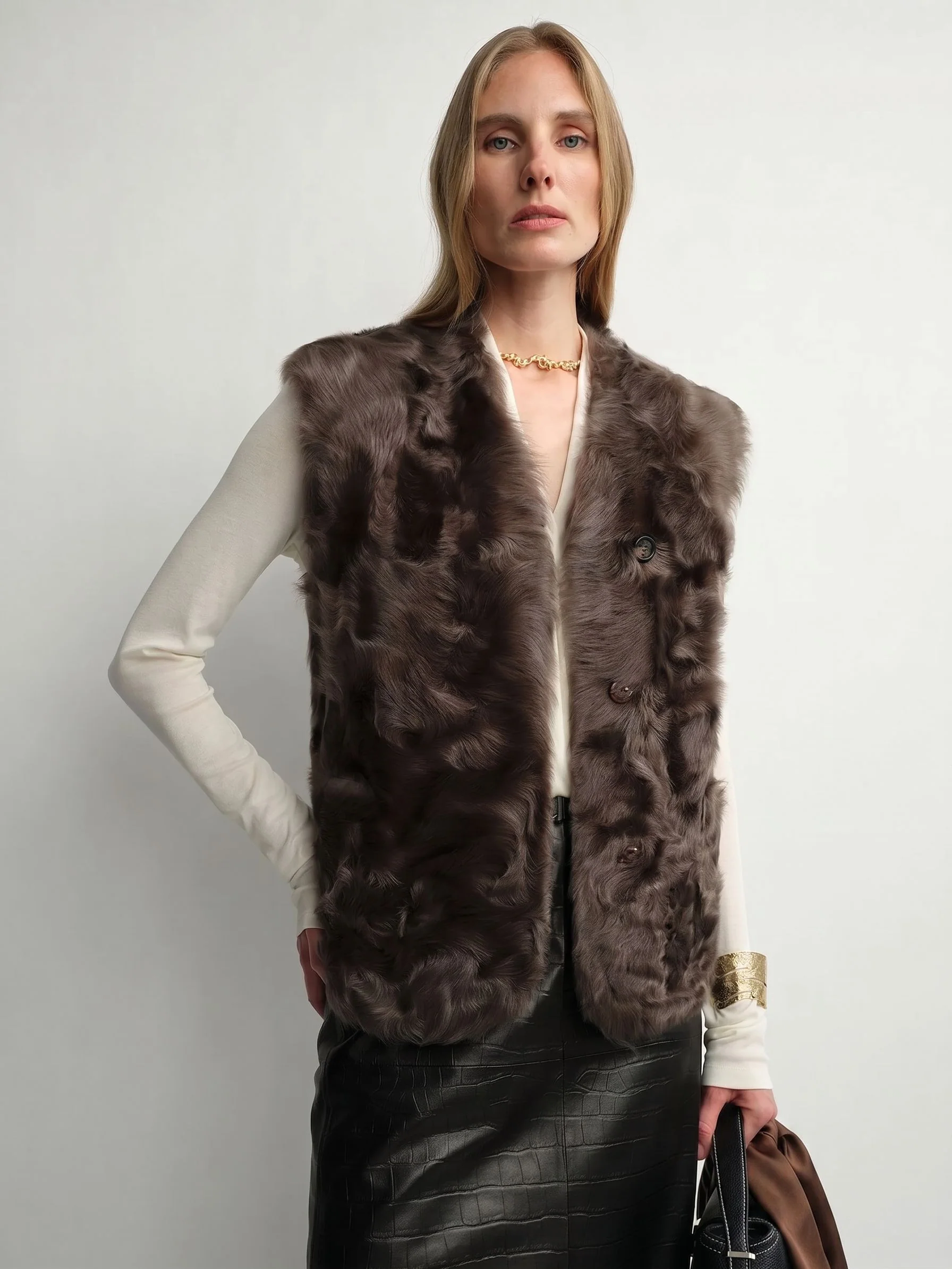 V-Neck Fur Vest - Image 4