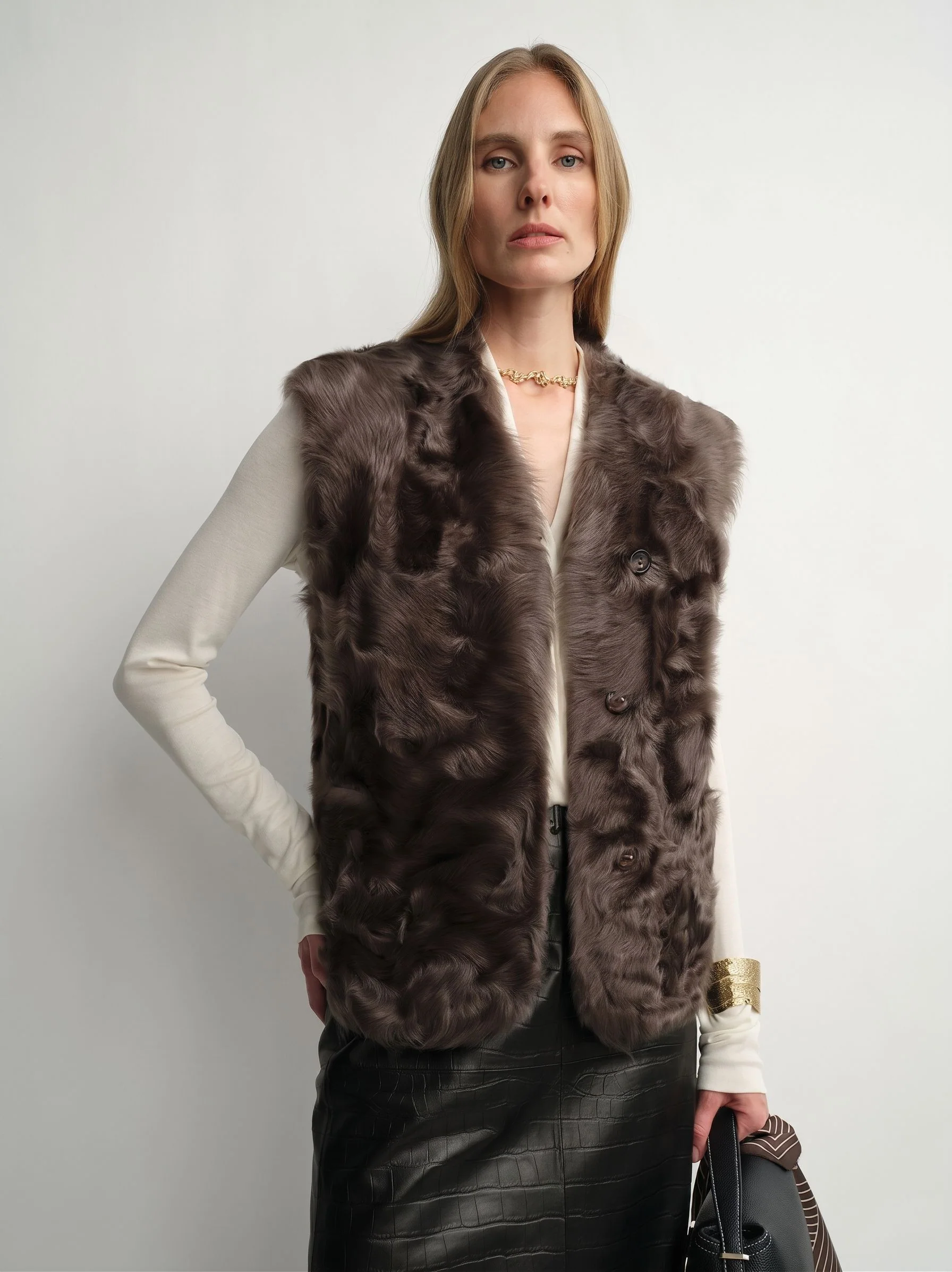 V-Neck Fur Vest - Image 6