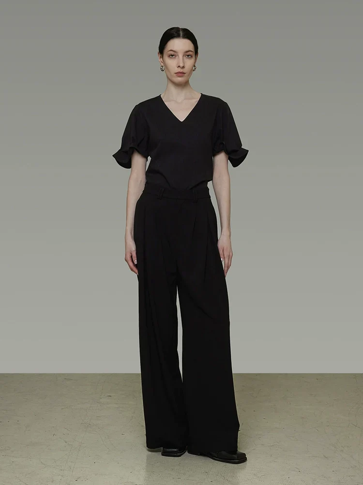 V-Neck Pleated Sleeve Blouse - Image 2