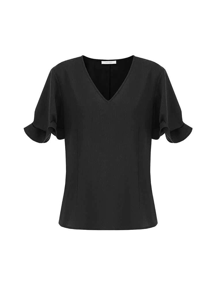 V-Neck Pleated Sleeve Blouse - Image 4