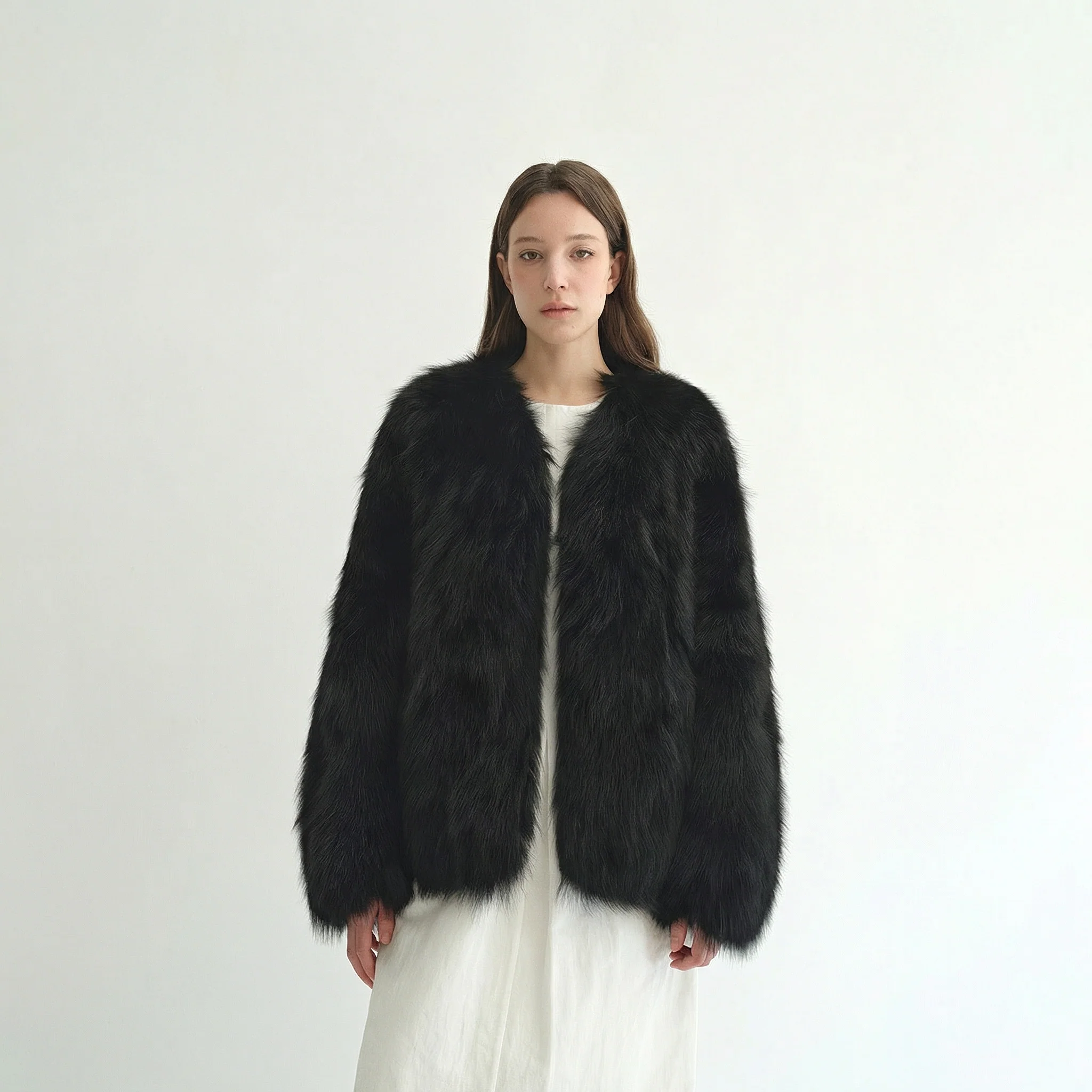 V‑Neck Plush Faux‑Fur Short Jacket - Image 10