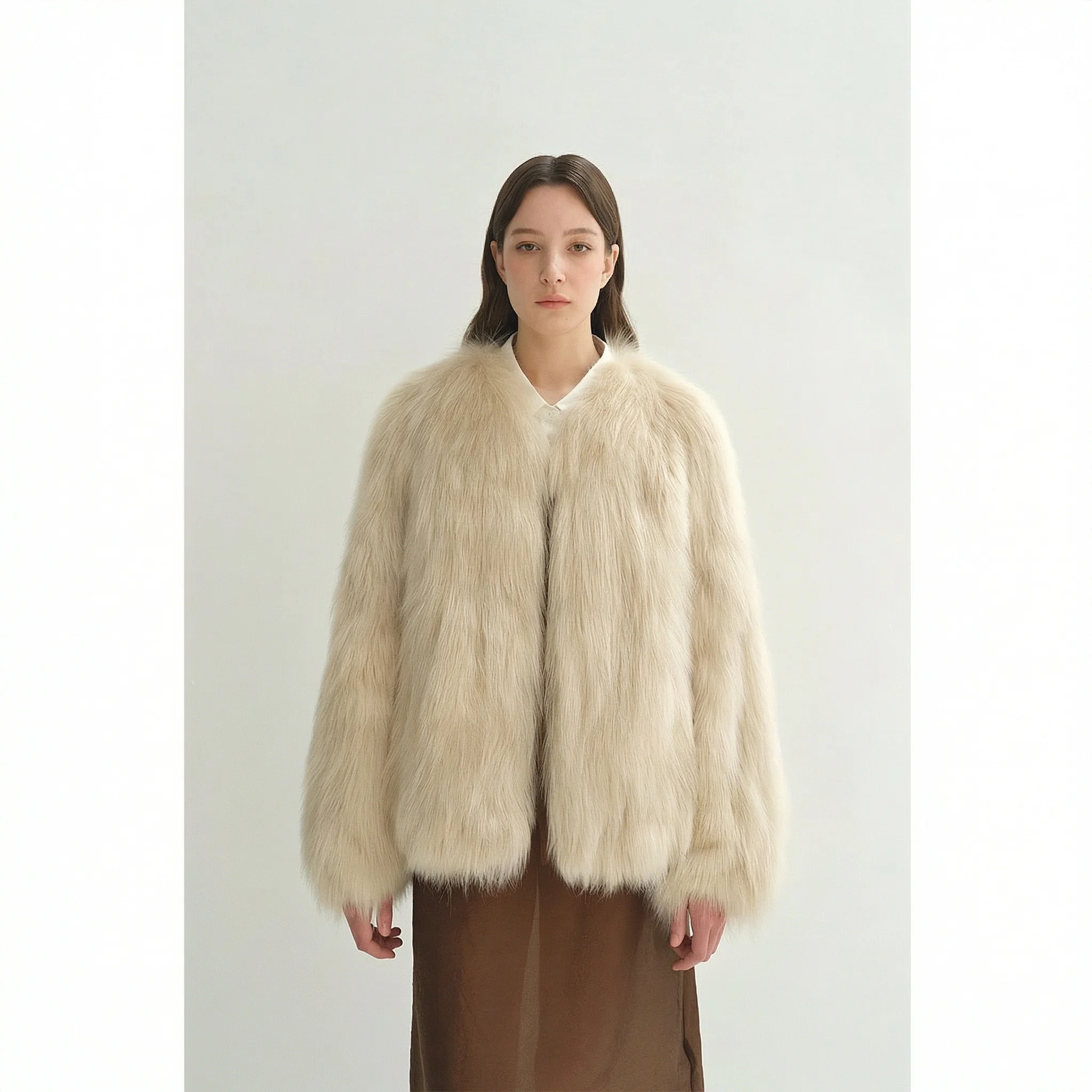 V‑Neck Plush Faux‑Fur Short Jacket - Image 16