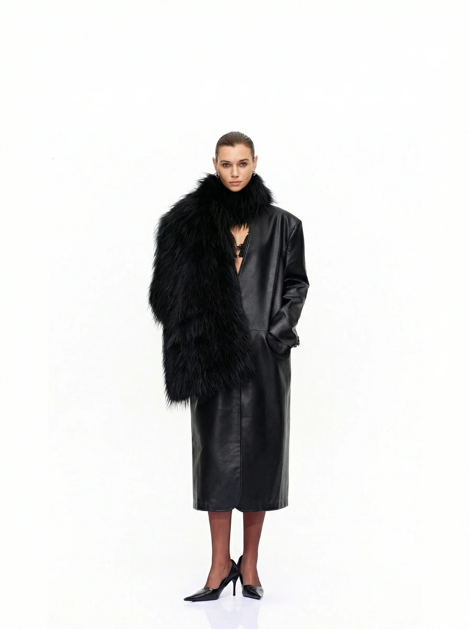 V-Neck PU Coat