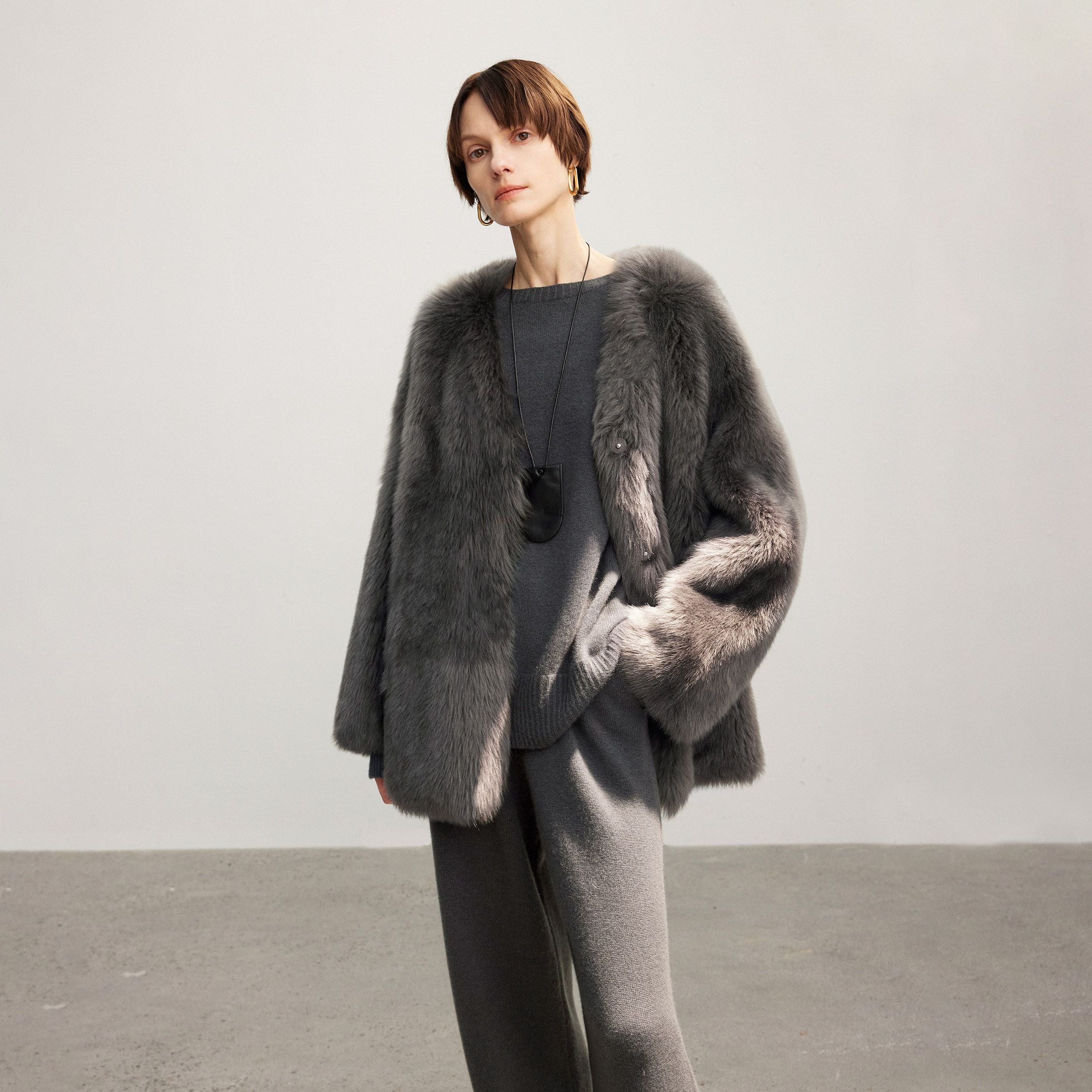 V-Neck Shearling Jacket