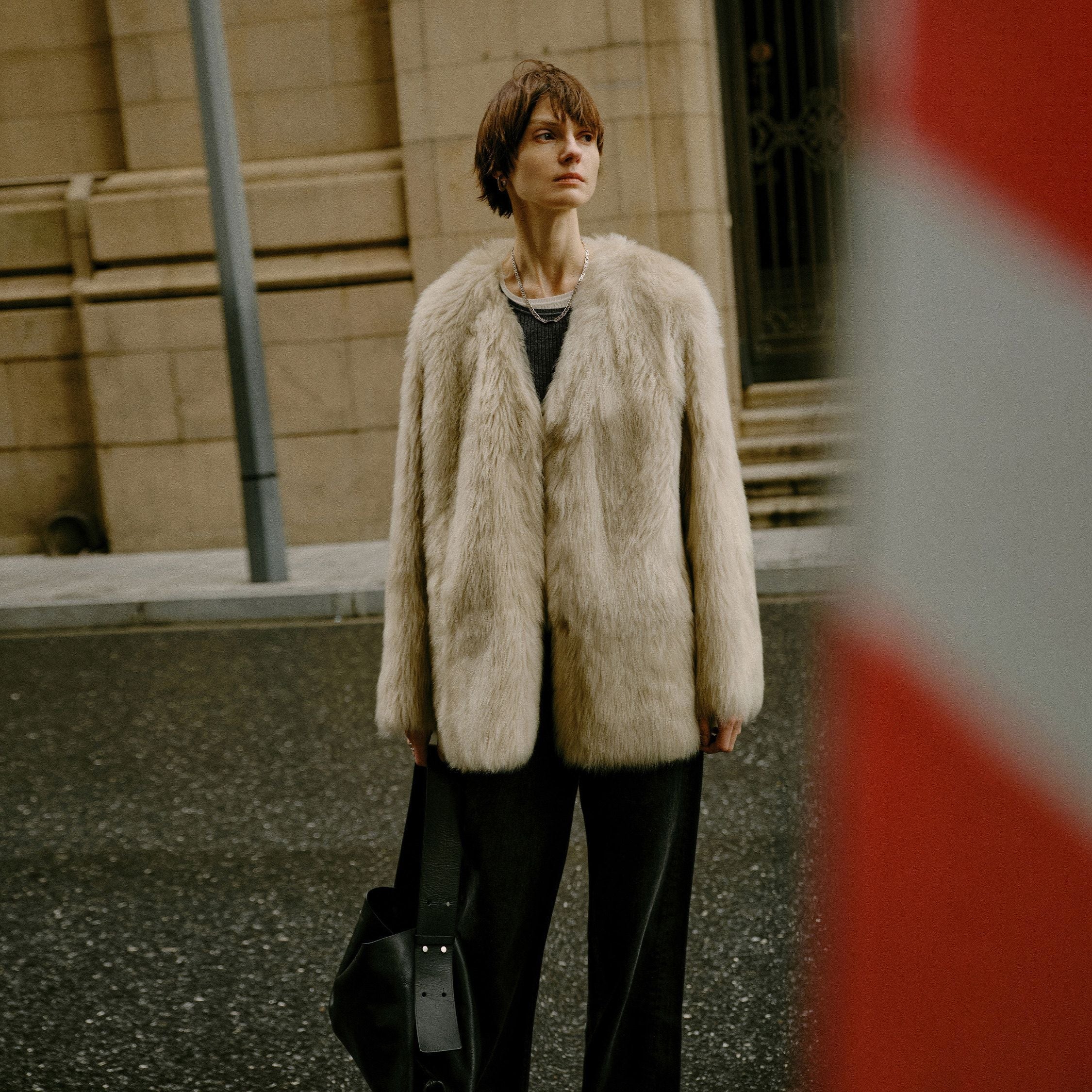 V-Neck Shearling Jacket - Image 2