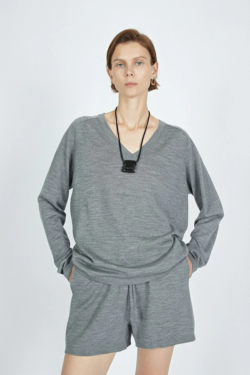 V-neck Sweater and Shorts Set