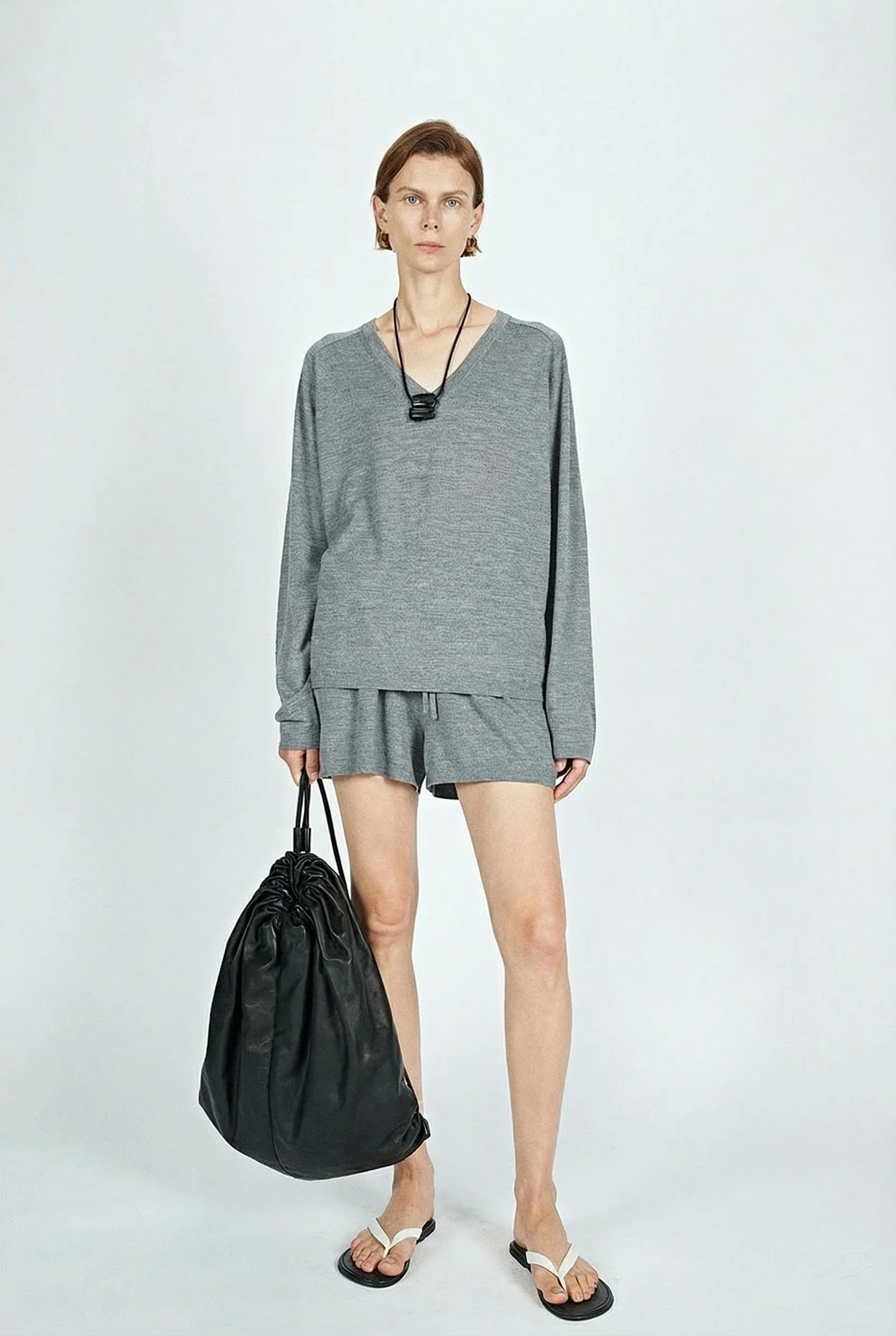 V-neck Sweater and Shorts Set - Image 3
