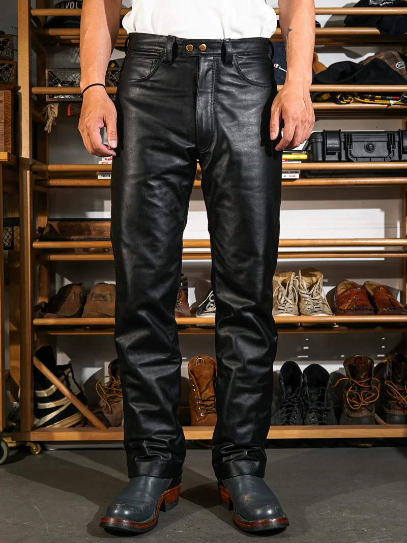 Vegetable-Tanned Calfskin Motorcycle Jeans