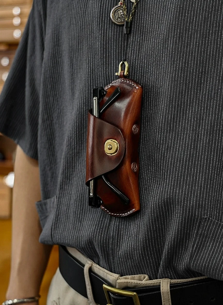 Vegetable-Tanned Cowhide Leather Glasses Case