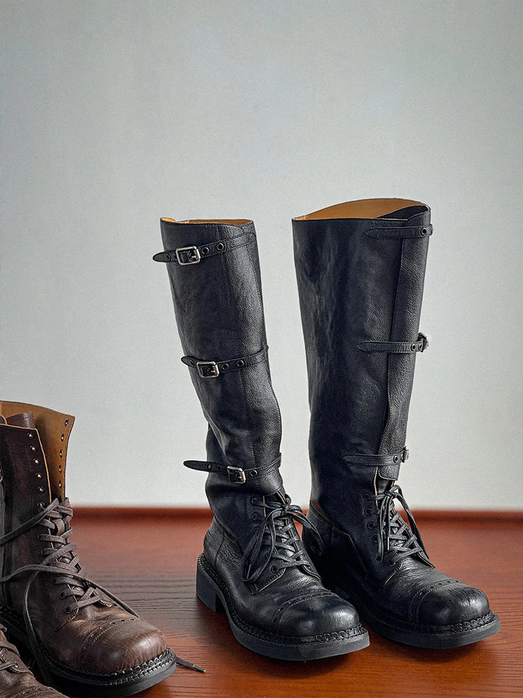 Vegetable-Tanned Lace-Up Buckle Boots - Image 2