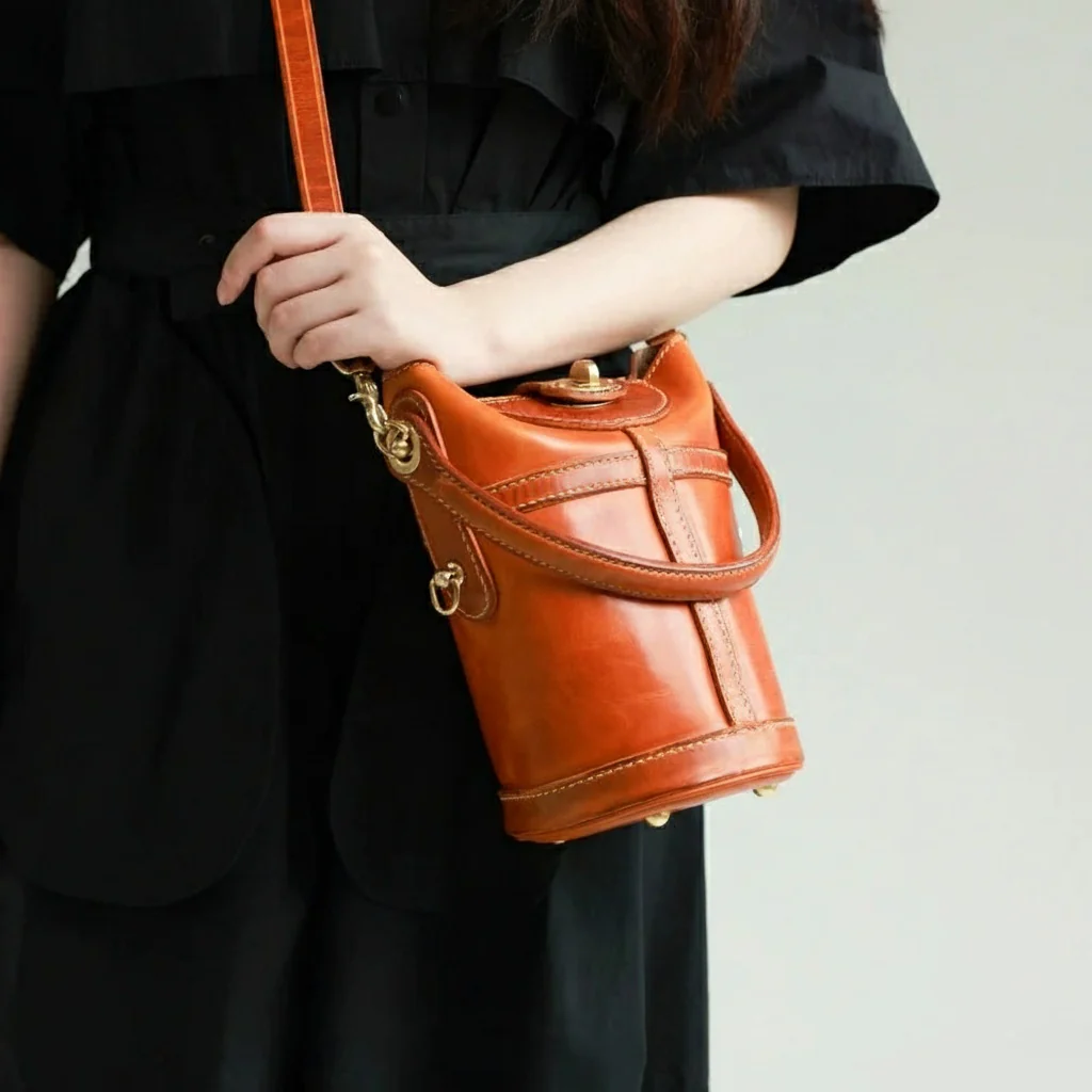 Vegetable Tanned Leather Bucket Bag - Image 6