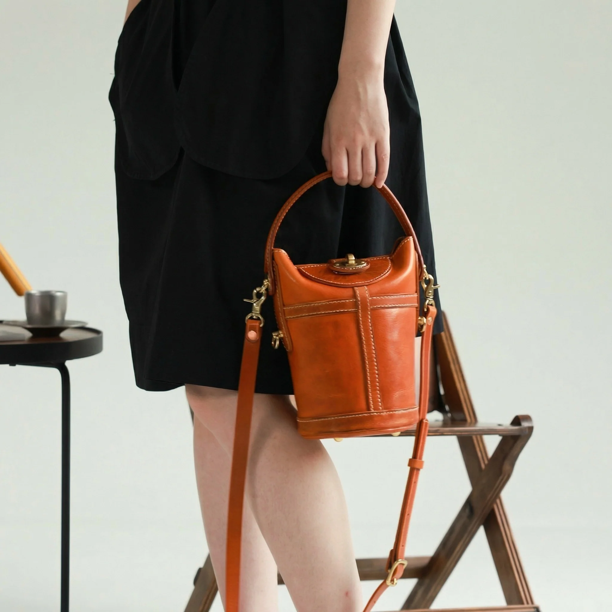 Vegetable Tanned Leather Bucket Bag - Image 7