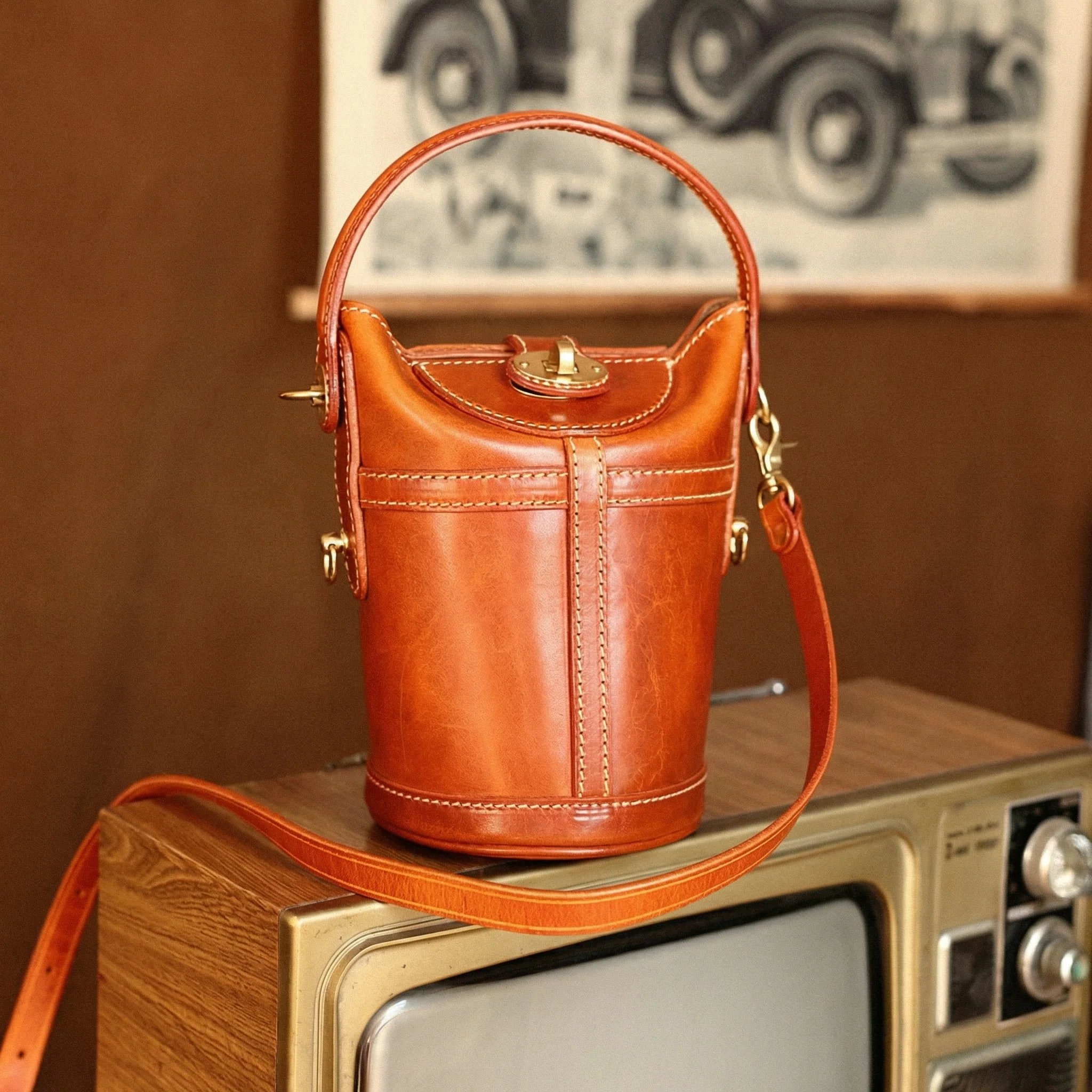 Vegetable Tanned Leather Bucket Bag - Image 8