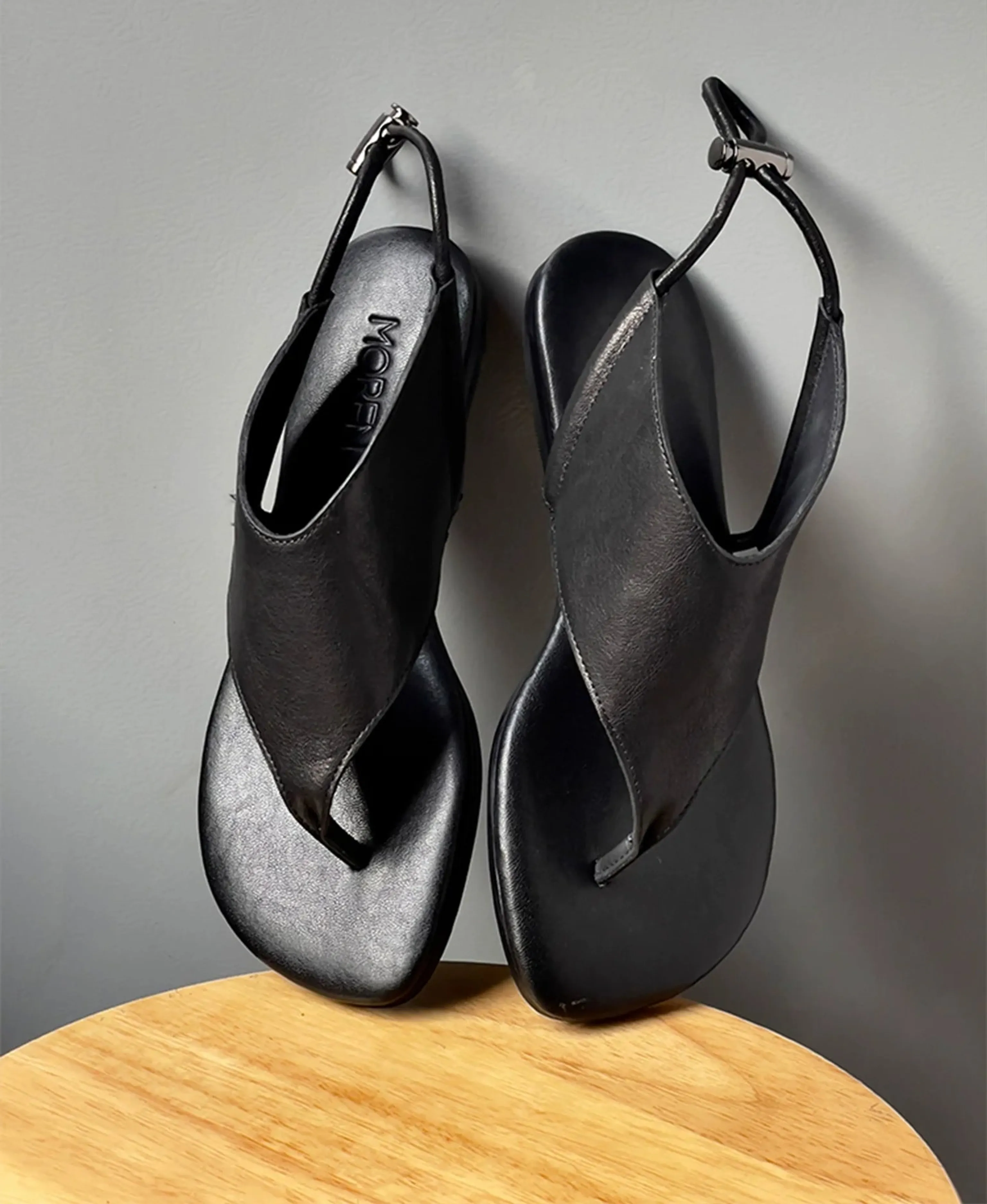 Vegetable-Tanned Leather Slingback Thong Sandals