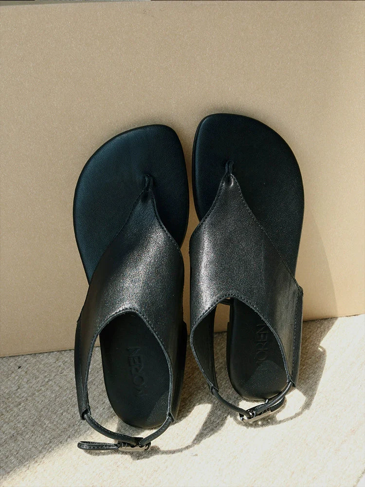 Vegetable-Tanned Leather Slingback Thong Sandals - Image 2