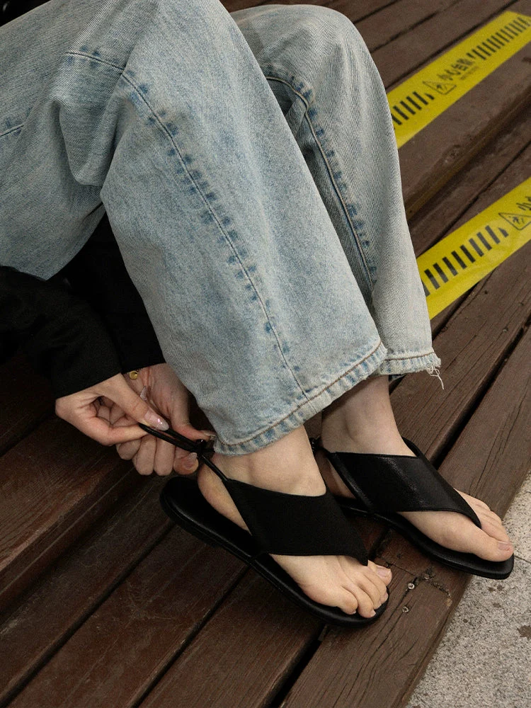 Vegetable-Tanned Leather Slingback Thong Sandals - Image 5